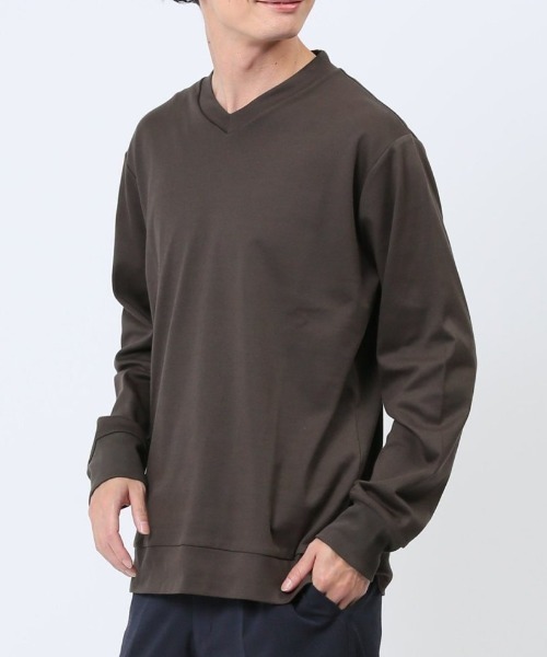 TAKA-Q(タカキュー)の「Tシャツ メンズ 長袖 ストレッチ 綿 コットン 無地 Vネック ドレスT(Tシャツ/カットソー・メンズ・ダークウッド/イエロー/ブラック/ホワイト・LARGE/X-LARGE/S/MEDIUM)」の3枚目の写真