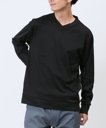 Tシャツ メンズ 長袖 ストレッチ 綿 コットン 無地 Vネック ドレスT