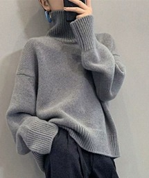 タートルネック袖リブニットプルオーバー