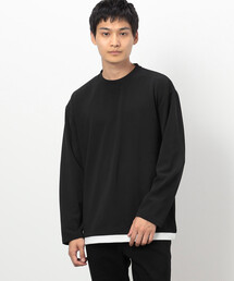 タテ畝ストレッチポンチ フェイクレイヤード クルーネックTシャツ (長袖)