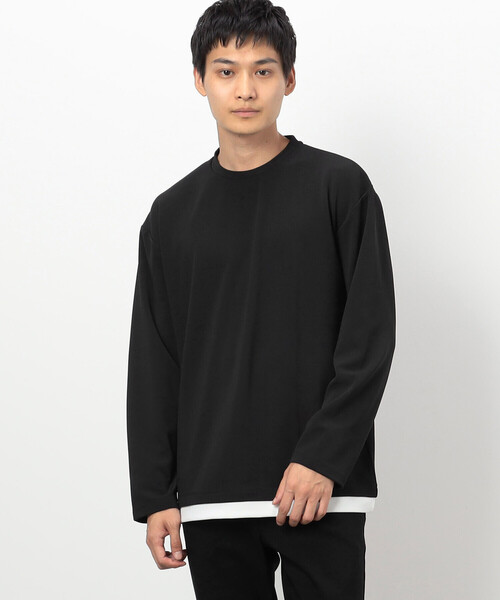 COMME CA ISM（コムサイズム）の「タテ畝ストレッチポンチ フェイクレイヤード クルーネックＴシャツ （長袖）（Tシャツ/カットソー・メンズ・ブラック/ホワイト・MEDIUM/LARGE/X-LARGE）」の2枚目の写真