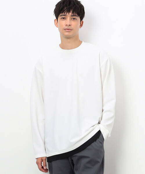 COMME CA ISM（コムサイズム）の「タテ畝ストレッチポンチ フェイクレイヤード クルーネックＴシャツ （長袖）（Tシャツ/カットソー・メンズ・ブラック/ホワイト・MEDIUM/LARGE/X-LARGE）」の4枚目の写真