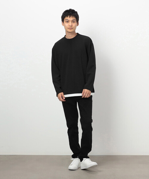 COMME CA ISM（コムサイズム）の「タテ畝ストレッチポンチ フェイクレイヤード クルーネックＴシャツ （長袖）（Tシャツ/カットソー・メンズ・ブラック/ホワイト・MEDIUM/LARGE/X-LARGE）」の6枚目の写真