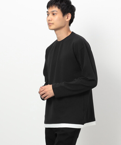 COMME CA ISM（コムサイズム）の「タテ畝ストレッチポンチ フェイクレイヤード クルーネックＴシャツ （長袖）（Tシャツ/カットソー・メンズ・ブラック/ホワイト・MEDIUM/LARGE/X-LARGE）」の7枚目の写真