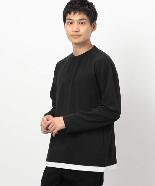 COMME CA ISM（コムサイズム）の「タテ畝ストレッチポンチ フェイクレイヤード クルーネックＴシャツ （長袖）（Tシャツ/カットソー・メンズ・ブラック/ホワイト・MEDIUM/LARGE/X-LARGE）」の8枚目の写真