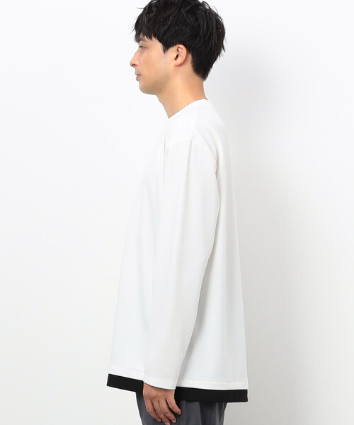 COMME CA ISM（コムサイズム）の「タテ畝ストレッチポンチ フェイクレイヤード クルーネックＴシャツ （長袖）（Tシャツ/カットソー・メンズ・ブラック/ホワイト・MEDIUM/LARGE/X-LARGE）」の10枚目の写真