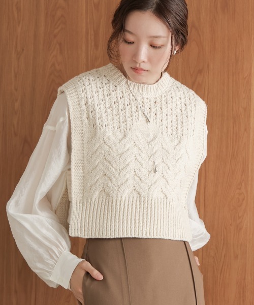 Bab(バブ)の「【nao×Bab】MIXパターンニットベスト(ベスト・レディース・アイボリー/グレー・FREE)」の3枚目の写真