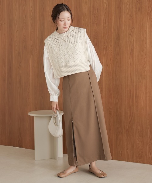 Bab(バブ)の「【nao×Bab】MIXパターンニットベスト(ベスト・レディース・アイボリー/グレー・FREE)」の4枚目の写真