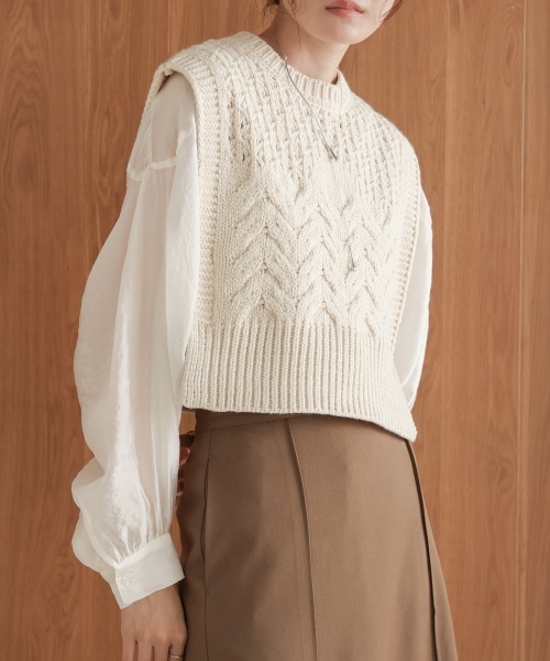 Bab(バブ)の「【nao×Bab】MIXパターンニットベスト(ベスト・レディース・アイボリー/グレー・FREE)」の8枚目の写真