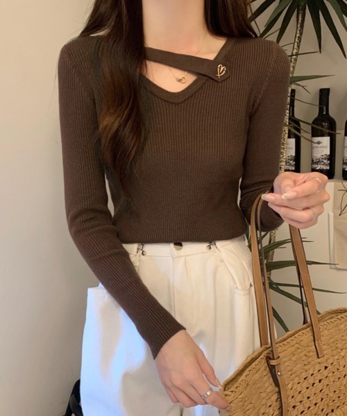 Miniministore(ミニミニストア)の「Vネック リブニットトップス 大人秋服(ニット/セーター・レディース・ブラック/ダークブラウン/アイボリー/イエロー/ライトグレー・FREE)」の11枚目の写真