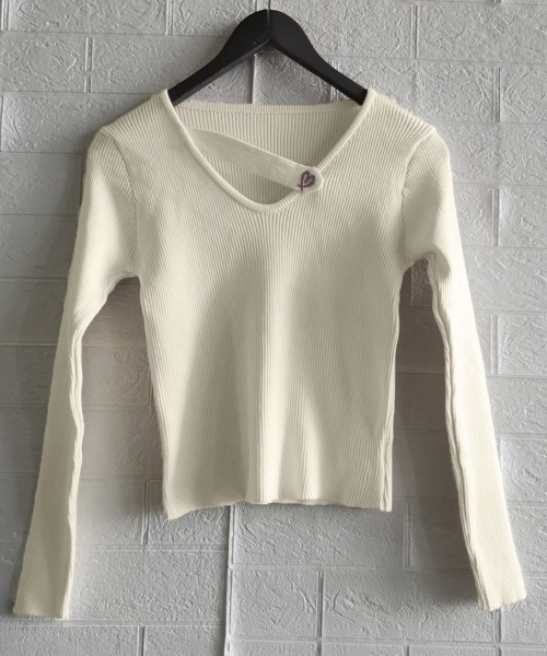 Miniministore(ミニミニストア)の「Vネック リブニットトップス 大人秋服(ニット/セーター・レディース・ブラック/ダークブラウン/アイボリー/イエロー/ライトグレー・FREE)」の15枚目の写真