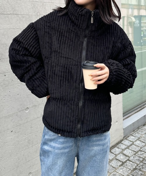 CLEA（クレア）の「コーデュロイハイネックダウンジャケット（ダウンジャケット/コート・レディース・ブラック/アイボリー/ブルー/ピンク/ブラウン/ホワイト・FREE）」の13枚目の写真