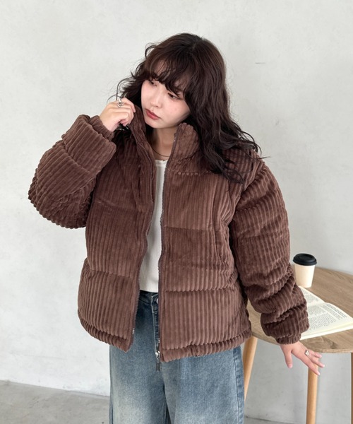 セール】コーデュロイハイネックダウンジャケット（ダウンジャケット