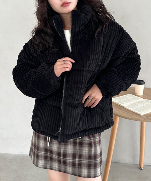 omamoriオールドタウン　oldtown コーデュロイ　ブラック セール】コーデュロイハイネックダウンジャケット（ダウンジャケット