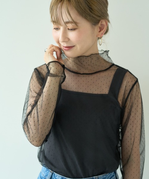 tシャツ 「追加」ドットチュールハイネックプルオーバー レディース セール】ドットチュールハイネックプルオーバー（Tシャツ