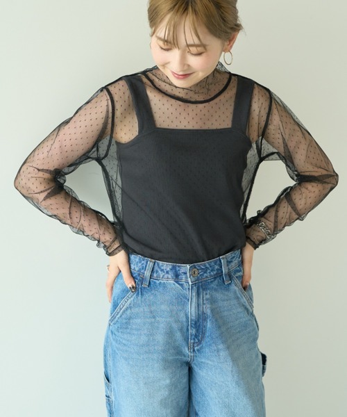 AMERICAN HOLIC(アメリカンホリック)の「ドットチュールハイネックプルオーバー(Tシャツ/カットソー・レディース・アイボリー/ブラック・M/L)」の12枚目の写真