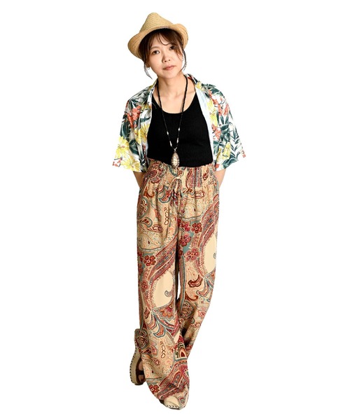 MARAI（マーライ）の「エスニック柄 ワイドフレアパンツ こなれ感（その他パンツ・レディース・ベージュ/ホワイト/レッド/グリーン/ネイビー・FREE）」の11枚目の写真