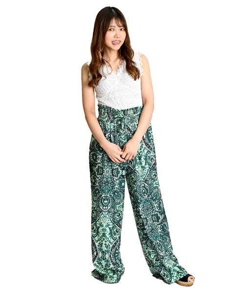 【ANDI BAGUS】ヴィンテージな外観を持つ★フレアパンツ★花柄 エスニック柄 ワイドフレアパンツ（その他パンツ）｜MARAI