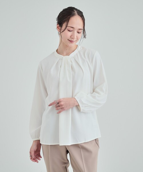 DRESKIP（ドレスキップ）の「◆【洗える/通勤/セレモニー】 ボウタイ風ブラウス（シャツ/ブラウス・レディース・オフホワイト/ベージュ/ブラック/ライトブルー・03/04/02）」の5枚目の写真