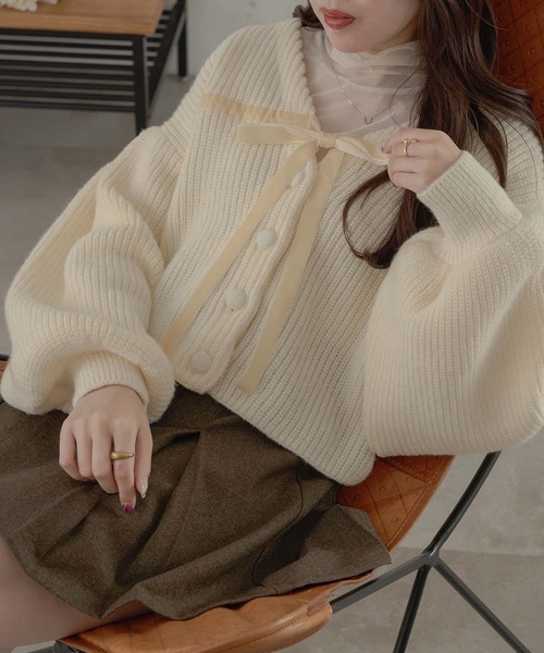 リリーブラウン ベロアリボンカーディガン LILY BROWN（リリーブラウン）の「【WEB限定カラー】ベロア