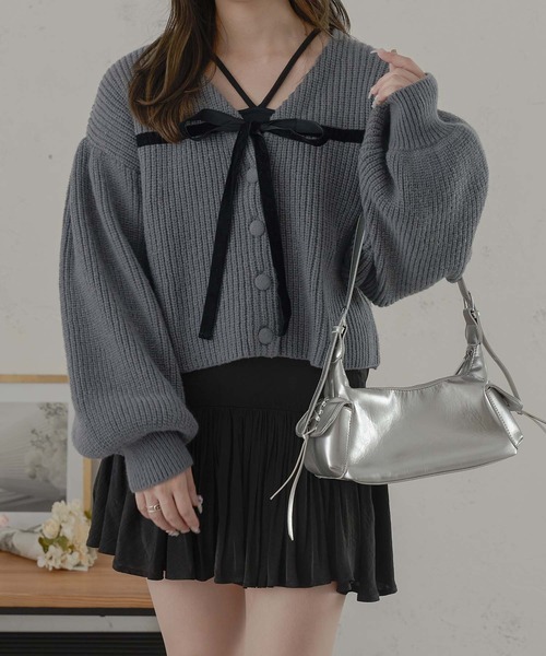 Ambre Neige（アンブルネージュ）の「ベロアリボンニットカーディガン/WEB/EC限定商品（カーディガン/ボレロ・レディース・アイボリー/チャコールグレー/ライトグレー・FREE）」の13枚目の写真