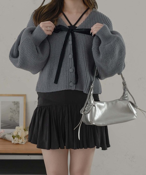 Ambre Neige（アンブルネージュ）の「ベロアリボンニットカーディガン/WEB/EC限定商品（カーディガン/ボレロ・レディース・アイボリー/チャコールグレー/ライトグレー・FREE）」の14枚目の写真