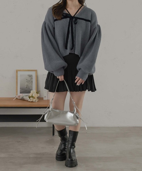 Ambre Neige（アンブルネージュ）の「ベロアリボンニットカーディガン/WEB/EC限定商品（カーディガン/ボレロ・レディース・アイボリー/チャコールグレー/ライトグレー・FREE）」の15枚目の写真