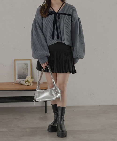 Ambre Neige（アンブルネージュ）の「ベロアリボンニットカーディガン/WEB/EC限定商品（カーディガン/ボレロ・レディース・アイボリー/チャコールグレー/ライトグレー・FREE）」の16枚目の写真