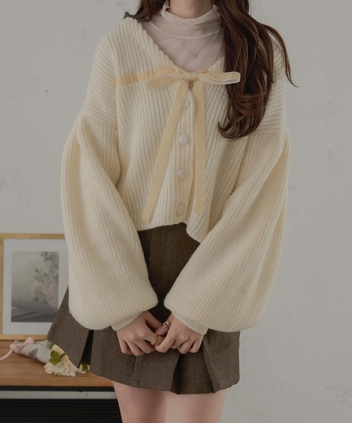 Ambre Neige（アンブルネージュ）の「ベロアリボンニットカーディガン/WEB/EC限定商品（カーディガン/ボレロ・レディース・アイボリー/チャコールグレー/ライトグレー・FREE）」の6枚目の写真