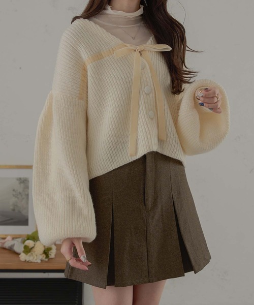 Ambre Neige（アンブルネージュ）の「ベロアリボンニットカーディガン/WEB/EC限定商品（カーディガン/ボレロ・レディース・アイボリー/チャコールグレー/ライトグレー・FREE）」の7枚目の写真