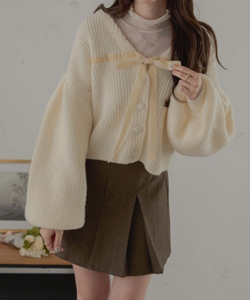 Ambre Neige（アンブルネージュ）の「ベロアリボンニットカーディガン/WEB/EC限定商品（カーディガン/ボレロ・レディース・アイボリー/チャコールグレー/ライトグレー・FREE）」の8枚目の写真