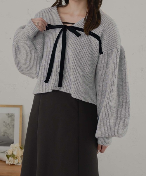 Ambre Neige（アンブルネージュ）の「ベロアリボンニットカーディガン/WEB/EC限定商品（カーディガン/ボレロ・レディース・アイボリー/チャコールグレー/ライトグレー・FREE）」の20枚目の写真