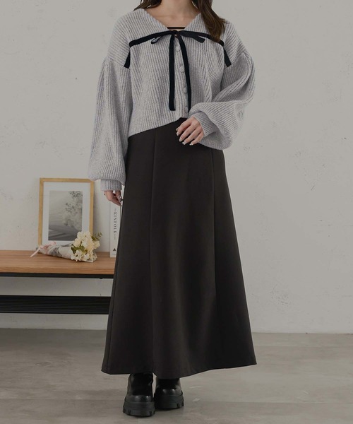 美品Rene36ベロアニット長袖カーディガン ベロアリボンニットカーディガン/WEB/EC限定商品（カーディガン/ボレロ