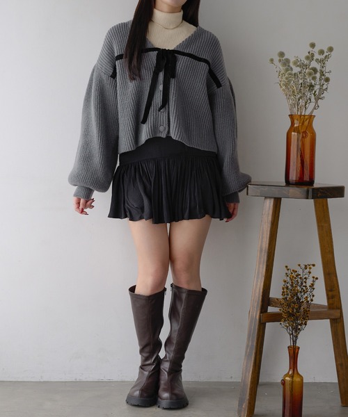 ベロアリボンニットカーディガン/WEB/EC限定商品（カーディガン/ボレロ