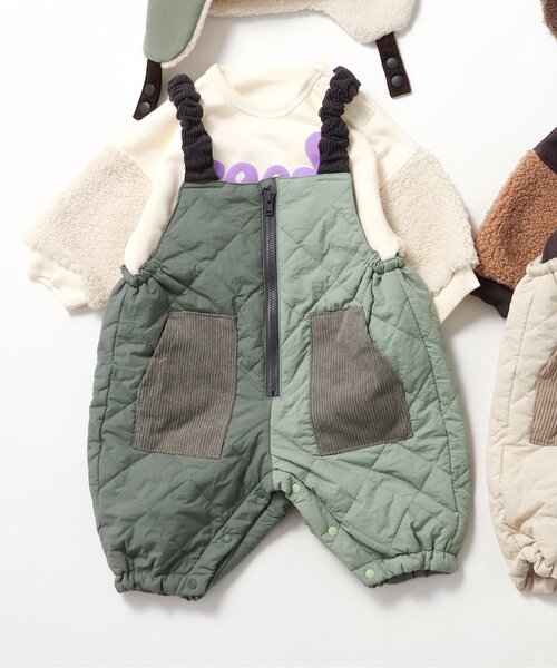BREEZE(ブリーズ)の「ベビーキルトサロペ(サロペット/オーバーオール・キッズ・ベージュ/カーキ・70/80)」の1枚目の写真