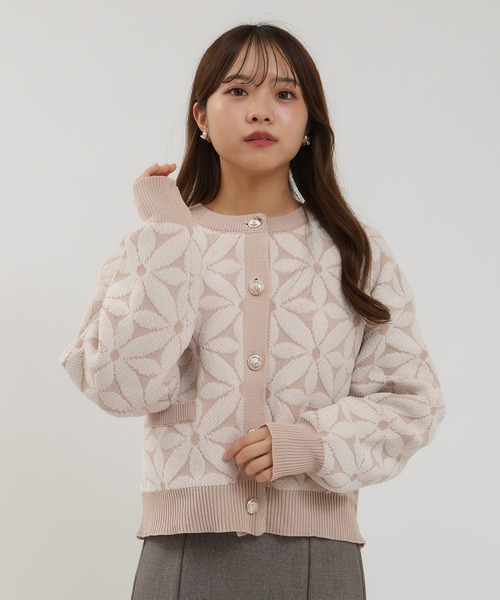 ASTORIA ODIER（アストリアオディール）の「フラワージャガードカーディガン（カーディガン/ボレロ・レディース・ピンク/アイボリー/ブラック・MEDIUM）」の3枚目の写真