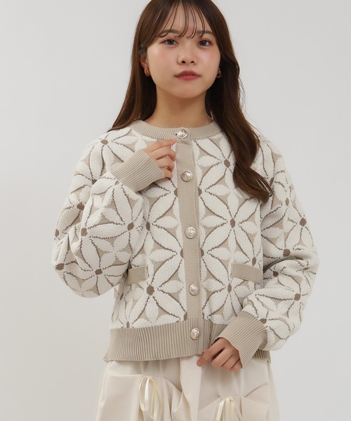 ASTORIA ODIER（アストリアオディール）の「フラワージャガードカーディガン（カーディガン/ボレロ・レディース・ピンク/アイボリー/ブラック・MEDIUM）」の2枚目の写真