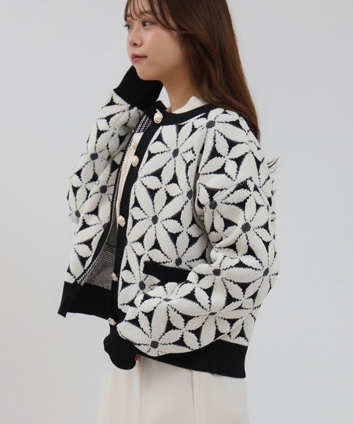 ASTORIA ODIER（アストリアオディール）の「フラワージャガードカーディガン（カーディガン/ボレロ・レディース・ピンク/アイボリー/ブラック・MEDIUM）」の13枚目の写真