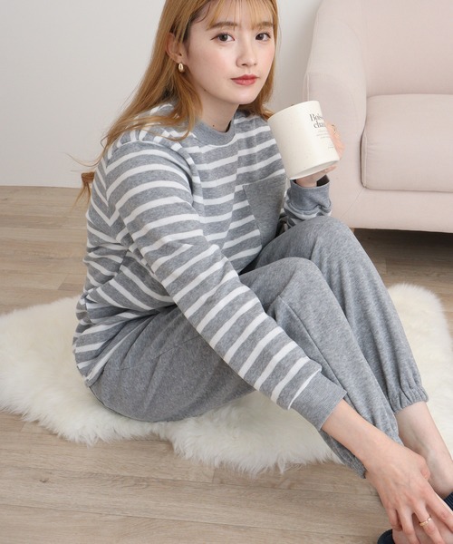 FUNALIVE（ファンアライブ）の「シャギー裏起毛パジャマ スウェット上下セットアップ（ルームウェア/パジャマ・レディース・チャコール/ネイビー/グレー系1/ネイビー系1/杢グレー/チャコールアッシュ・M/L）」の4枚目の写真
