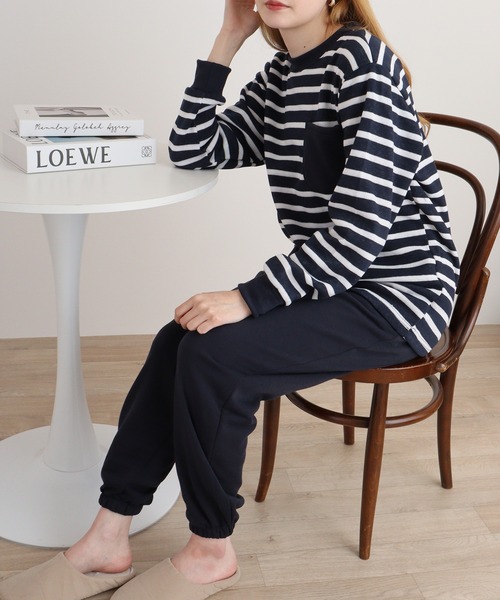 FUNALIVE（ファンアライブ）の「シャギー裏起毛パジャマ スウェット上下セットアップ（ルームウェア/パジャマ・レディース・チャコール/ネイビー/グレー系1/ネイビー系1/杢グレー/チャコールアッシュ・M/L）」の6枚目の写真