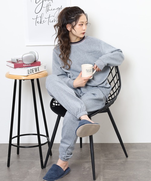 FUNALIVE（ファンアライブ）の「シャギー裏起毛パジャマ スウェット上下セットアップ（ルームウェア/パジャマ・レディース・チャコール/ネイビー/グレー系1/ネイビー系1/杢グレー/チャコールアッシュ・M/L）」の8枚目の写真