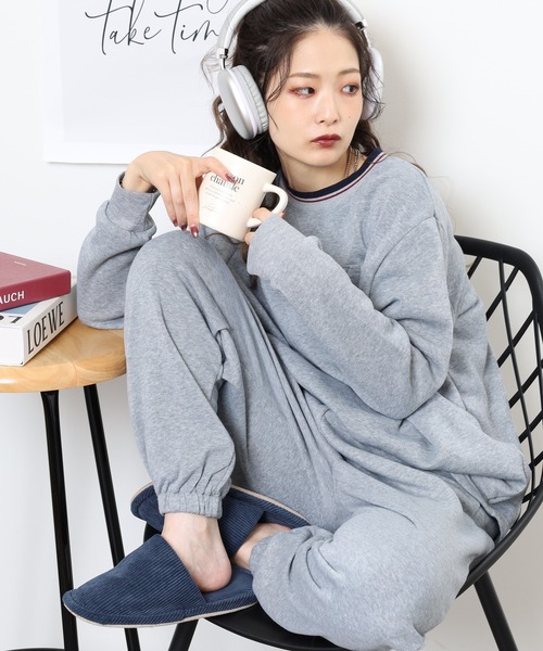 FUNALIVE（ファンアライブ）の「シャギー裏起毛パジャマ スウェット上下セットアップ（ルームウェア/パジャマ・レディース・チャコール/ネイビー/グレー系1/ネイビー系1/杢グレー/チャコールアッシュ・M/L）」の7枚目の写真