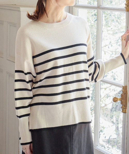 ikka(イッカ)の「【親子コーデ】クリーミーサイドスリットニット(ニット/セーター・レディース・ミント/ベージュ/ダークラベンダー/オフホワイト/グレー/チャコールグレー・M/L/S)」の7枚目の写真