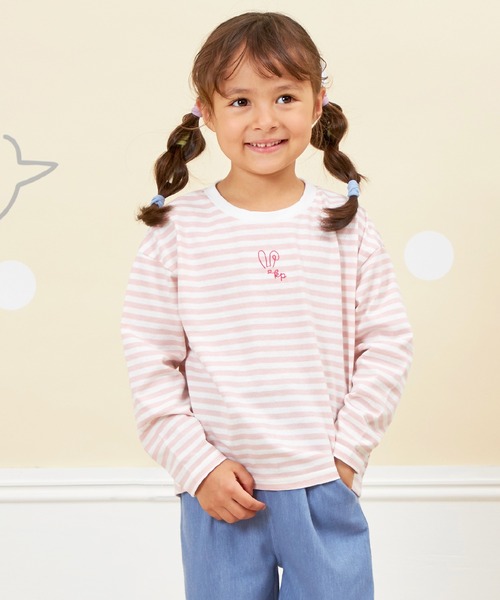 KP（ケーピー）の「【WEB限定】ワンポイント刺繍長袖ボーダーTシャツ(80～140)（Tシャツ/カットソー・キッズ・ラベンダー/ベージュ/ピンク・100cm/90cm/80ｃｍ/140cm/130cm/120cm/110cm）」の4枚目の写真