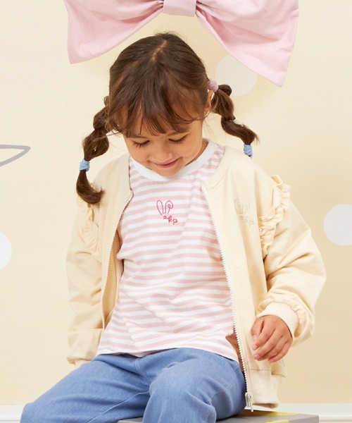 KP（ケーピー）の「【WEB限定】ワンポイント刺繍長袖ボーダーTシャツ(80～140)（Tシャツ/カットソー・キッズ・ラベンダー/ベージュ/ピンク・100cm/90cm/80ｃｍ/140cm/130cm/120cm/110cm）」の7枚目の写真