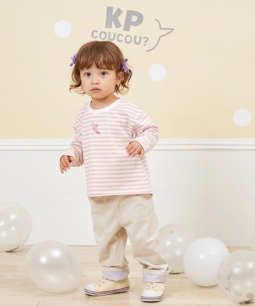 KP（ケーピー）の「【WEB限定】ワンポイント刺繍長袖ボーダーTシャツ(80～140)（Tシャツ/カットソー・キッズ・ラベンダー/ベージュ/ピンク・100cm/90cm/80ｃｍ/140cm/130cm/120cm/110cm）」の10枚目の写真