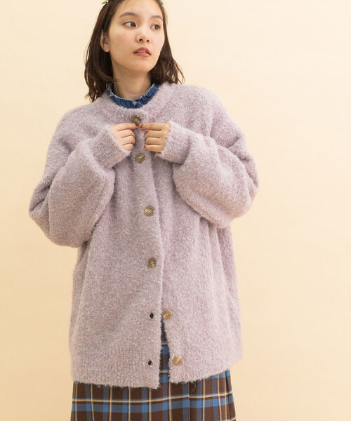 POU DOU DOU(プードゥドゥ)の「ブークレクルーネックニットカーディガン(カーディガン/ボレロ・レディース・ベージュ/ミント/ラベンダー・M)」の3枚目の写真