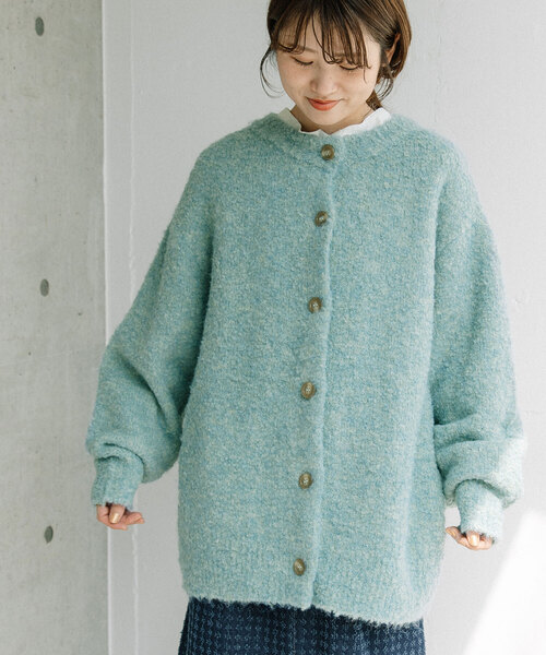 POU DOU DOU(プードゥドゥ)の「ブークレクルーネックニットカーディガン(カーディガン/ボレロ・レディース・ベージュ/ミント/ラベンダー・M)」の2枚目の写真