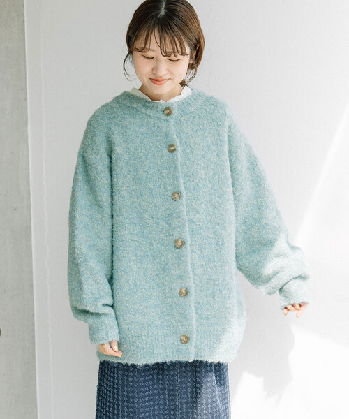 POU DOU DOU(プードゥドゥ)の「ブークレクルーネックニットカーディガン(カーディガン/ボレロ・レディース・ベージュ/ミント/ラベンダー・M)」の4枚目の写真