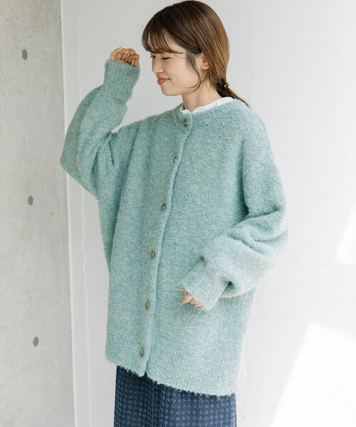 POU DOU DOU(プードゥドゥ)の「ブークレクルーネックニットカーディガン(カーディガン/ボレロ・レディース・ベージュ/ミント/ラベンダー・M)」の5枚目の写真